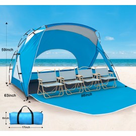 Beach Tent, Portable Sun Shelter for 2/3/4/6-8 Person with UPF 50+ UV Protection, Easy Setup Waterproof Beach Shade Canopy Cabana for Family Outdoor and Picnics, Fishing with Carrying Bag