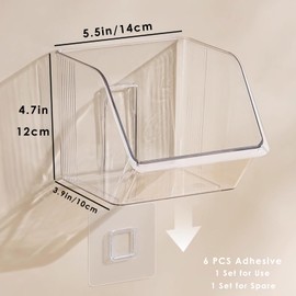 Veefos 3-Pack Small Clear Storage Baskets, Adhesive Spice Rack Wall Mount for Countertop/Cabinet/Bathroom, Plastic Storage Bins Kitchen Wall Organizer and Storage Shelves, Spice Organizer