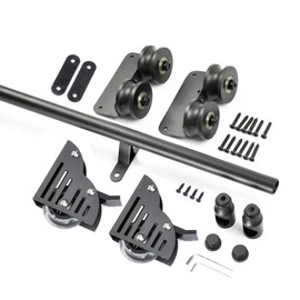 DIYHD 4FT Round Tube Sliding Library Hardware Rolling Full Set Track Kit(No Ladder), Floor Roller with Brake