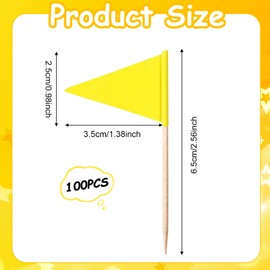 100PCS Yellow Blank Toothpick Flags, Mini Triangle Stick Flag Toothpicks Flags Plain Yellow Toothpick Stick Flag Cheese Label Markers Golf Cupcake Toppers DIY for Cocktail Fruit Hamburger Cupcakes