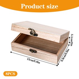 8 Pcs Unfinished Wooden Boxes, 6 x 4 x 2 Inch Small Wood Box Treasure Chest