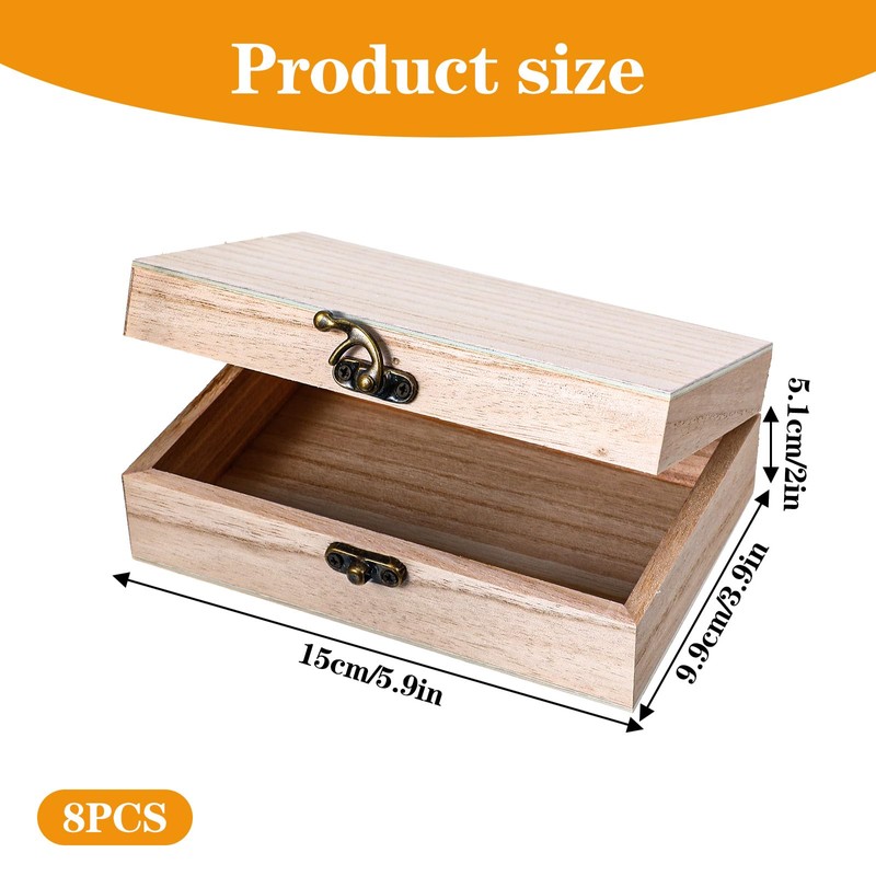 8 Pcs Unfinished Wooden Boxes, 6 x 4 x 2