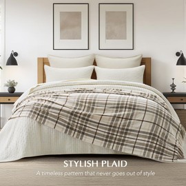 EVERGRACE Plaid Chenille Bed Blanket Queen Size for Bed, Super Soft Cozy Decorative Farmhouse Plaid Throw with Tassels, Lightweight Chenille Knit Throw for Couch Sofa Gift Home Decor, Beige 90"x90"