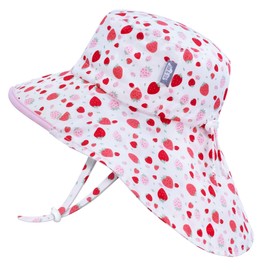 Jan & Jul Baby Girl Beach Hat Breathable Cotton with Neck Flap (S: 0-6 Months, Strawberry)