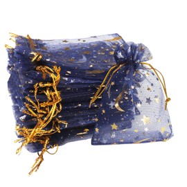 SUMAJU 100 Pieces Moon Star Organza Jewelry Candy Bags, 2.7x3.5 Inch Sheer Navy Organza Favor Bags Gift Pouch with Drawstring for Wedding Party Valentine's Day