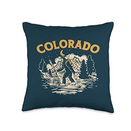 Sasquatch Lab of Weirdos Colorado Hiking Bigfoot Nighttime Stroll Mountains & Stars Throw Pillow, 16x16, Multicolor
