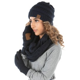 Funky Junque Beanie, Glove, & Scarf Bundle: Navy