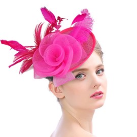 Women Feather Fascinator Hat Vintage Flower Hairpin Victoria Party Headpiece Elegant Bride Wedding Cocktail Church Headwear