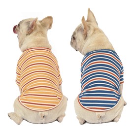 Knuffelen Dog Shirts Cotton Striped T-Shirt, Summer Pet Clothes for Small Dogs, 2-Pack Soft Puppy Apparel Cat Tee, Breathable Stretchy, Blue Yellow S