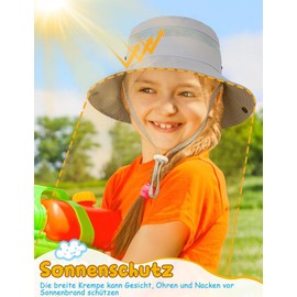 MELLIEX Children's Sun Hat, Wide Brim, UV Protection, Fishing Hat, Breathable Summer Hat for Girls and Boys, 4-8 Years, light grey, Unit size