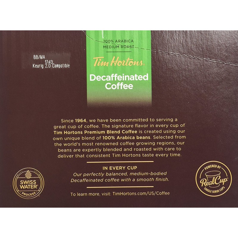 Tim Hortons Decaffeinated Single Serve Coffee Cups, 96 Count (Packaging