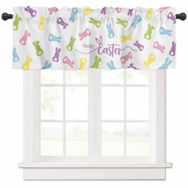 Easter Day Valance Curtain for Windows, Colorful Bunny Texture Kitchen Valances with Rod Pocket Short Curtain for Laundry, Kids Room, Easter Home Decoration, 1 Panel 54x18 Inch