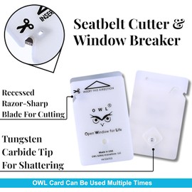 OWL The Only Flat Car Window Glass Breaker & Seatbelt Cutter Card Emergency Escape Rescue Hammer Safety Life Saving Crash Survival Kit 2-in-1 Tool - Made in USA (Pink)