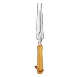 HARFINGTON Hand Weeder 13.4 x 7 Stainless Steel - Garden Tool with Ergonomic Wood Handle for Gardens, Silver