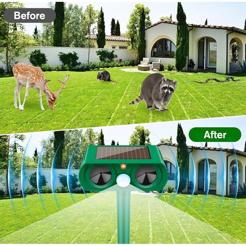 2 Pack Ultrasonic Animal Repeller Outdoor Solar Ultrasonic Repellent Animal