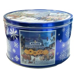 Kelsen Danish Butter Cookies in Decorative Holiday Tin, 80 Ounce (300 Cookies)