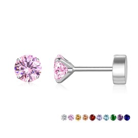 VYYU Silver Earrings for Women Girls, Titanium Earrings with Screwback Flat Back, Beautiful Cartilage Helix Earrings | Hypoallergenic Earrings, Jewellery Earrings Christmas Birthday Gifts, Pink