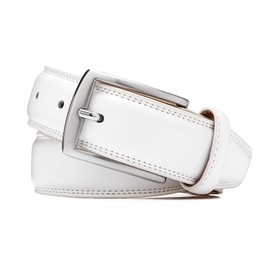 KM Legend Mens Genuine Leather Dress - Classic & Fashion For Work Business And Casual Belt, Essential White, 32 US