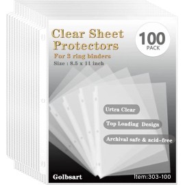 Does Not Apply 100 Pack Sheet Protectors 8.5x11 Inch Reinforced 3-Hole Page Sleeves