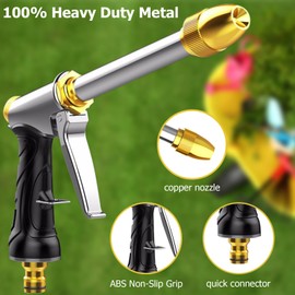 LNSY Upgraded Garden Hose Nozzle Sprayer, 100% Heavy Duty Metal Water Hose Nozzle, High Pressure Spray Gun With 3/4" Brass Quick Connectors, for Watering Plants & Lawns, Patio Cleaning, Car Washing