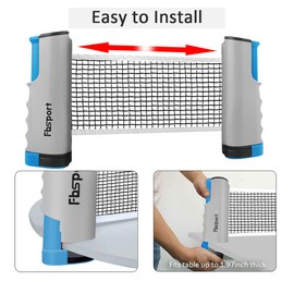 FBSPORT Ping Pong Paddle Set, Portable Table Tennis Set with Retractable Net, 2 Rackets, 6 Balls and Carry Bag for Adult Indoor/Outdoor Games, Gray