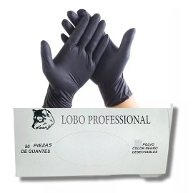 Lobo Caja De Guantes Vinil Negro 50pz Estética,barberia Talla Gde