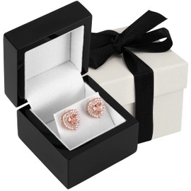 Noble Piano Wood Earring Box - Luxury Earring Gift Box - Jewelry Gift Box for Earrings - Comes with Two Piece Packer and Ribbon (Black)