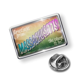 NEONBLOND Pin Greetings from Massachusetts, Vintage Postcard