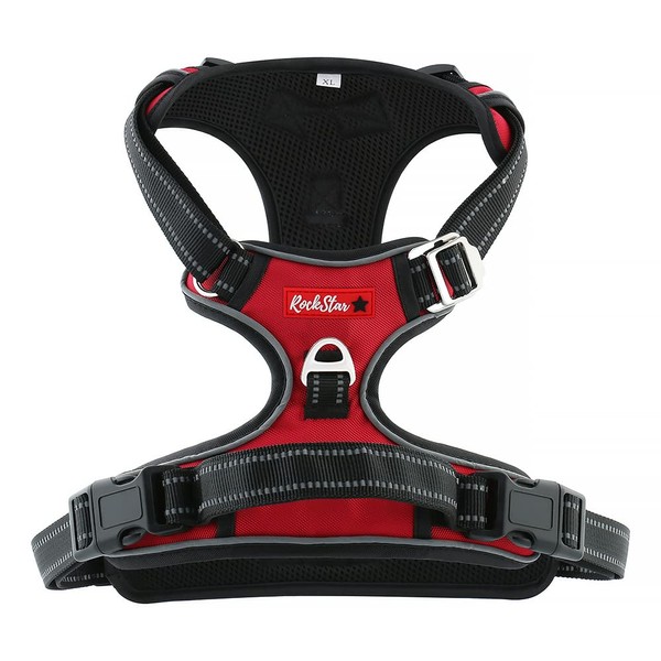 RockStar No-Pull Dog Harness Vest with 2 Leash Clips, Adjustable,