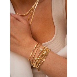 Aobei Pearl 18K Gold Plated Hammered Open Cuff Bangle for Women Minimalist 3mm Textured Bracelet Layering Jewelry Love Gift for Her