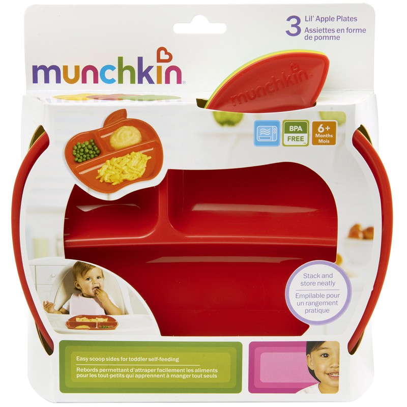 Munchkin Plates, Lil' Apple Green, Red & Yellow 3Pcs