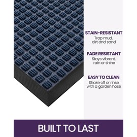 DEXI Front Door Mat Outside Entrance, 2x3 ft Rubber Entry Doormat Heavy Duty, Welcome Mats Non Slip for Inside House Floor Entryway Back Doors Exterior Patio, Squares Blue