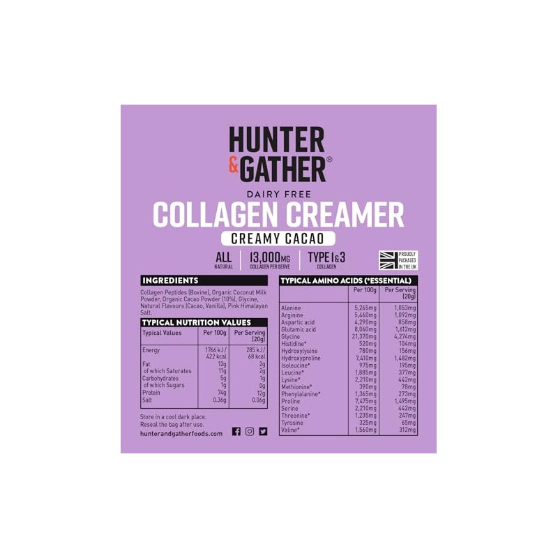 Hunter & Gather Collagen Creamer for Coffee, 300g, Creamy Cacao