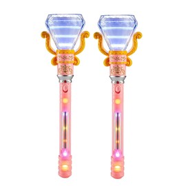LED Light-Up Magical Princess Spinning Diamond Pink Wand (13.5") Multi-Color Lights. Batteries Included. Fun Pretend Cinderella Princess Play. (Pink - 2 Pack)