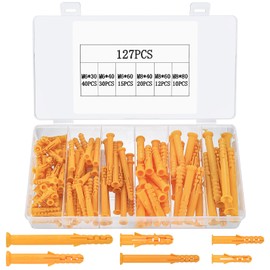 127 Pcs Assorted Wall Plugs Set, Raw Plugs Assorted, Plastic Raw Plugs for Brick Wall, Yellow Heavy Duty Wall Plugs for Screws, for Hollow Wall Plasterboard Fixings