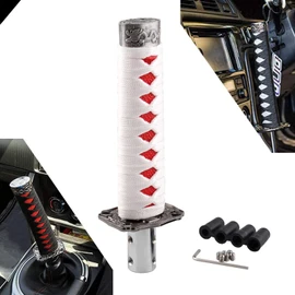 RYANSTAR Gear Shift Knob Sword Shift Knobs Katana Samural Shift Gear Lever Universal Compatible with Manual Cars Most Automatic Cars with 4 Adapters White+Red