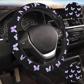 Purple Butterfly Car Steering Wheel Cover Non-Slip