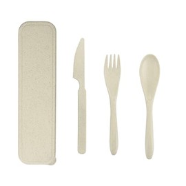 Travel Utensils Travel Utensils with Case Reusable Utensils Set, Wheat Straw Cutlery Portable Spoon Knife Fork Tableware Lunch Box Bulk for Operation Christmas Adults Picnic (Beige)