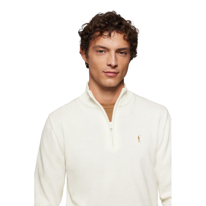 Polo Club Men's Basic Pullover Beige with Zip - 100%