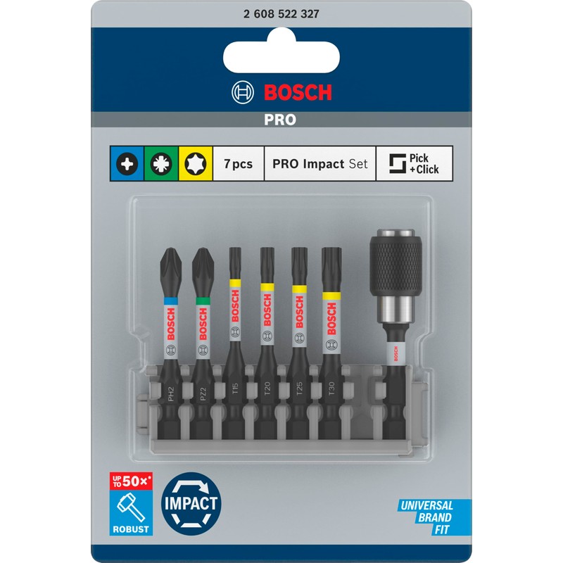 Bosch Professional 7-Piece Screwdriver Bit Set (Impact Control, T/PZ/PH Bits,