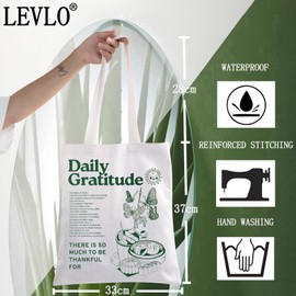 LEVLO Daily Gratitude Canvas Tote Bag Therapy Office Encouragement Gifts Affirmation Spiritual Shoulder Bag (Daily Gratitude Tote)