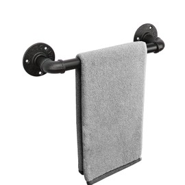 Livabber Industrial Pipe Towel Bar, Rustic Iron Decor Bathroom Hardware Towel Holder Accessory, Heavy Duty Wall Mounted Bath Towel Rack,Black (12 Inch)