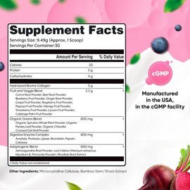 BEAUTY AND CUTIE Collagen Peptides with Superfoods and Digestive Enzymes, Powder, Grass Fed, Pasture Raised, for Hair, Skin, Nails, and Immune System Support, Unflavored, Gluten Free,10.04 oz