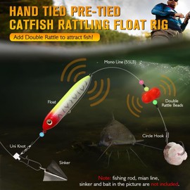 Dovesun Catfish Float Rigs with Catfish Rattles Rattling Catfish Tackle for Bank Fishing Santee Rig C-Catfish Float Rig with 8/0 Hook * 6PCS