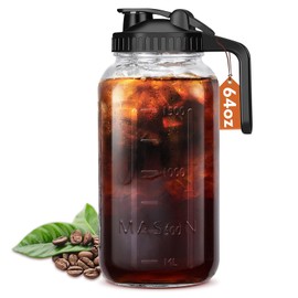 Mihlapi Mason Jar Pitcher With Lid and Spout, 64 OZ Glass Milk Pitcher for Breastmilk, Thick Glass Jug Sun Tea Pitcher, Fruit Drinks Container, Mason Jar Pour Spout Lid with Wide Mouth for Fridge