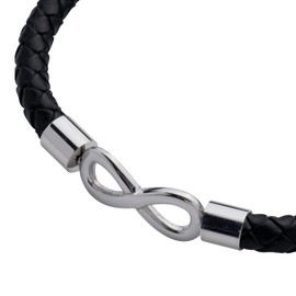 LUCKMAN Pulsera Hombre de Infinito, Brazalete de Cuero Piel Vegana y Acero Inoxidable Color Plata, Broche Magnético – Accesorios y Joyería para Hombre, Regalos para Hombre Navidad y Regalos para Papá Originales, Modelo Owen