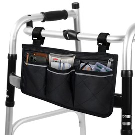Walker Bag for Folding Walker - Walker Pocket Pouch with Reflective Safety Strips for Night Visibility, Universal Walker & Wheelchair Storage Bag with 2 Adjustable Straps, 13x7" Compact Size