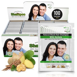 BIOGREEN ROOTS Ammonia-Free & Paraben Free Herbal Hair Shampoo - Hair Dye Shampoo for Women & Men - Natural Color & Herbal Nourishment - No Stain on Skin - Natural Black (100 sachets x 25 ml)