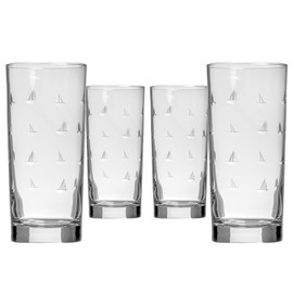 Rolf Glass Sailing Highball Glass 15 ounce | Set of 4 Cooler Glasses | Lead-Free Glass | Etched Drinking Glass with Heavy Base | Made in the USA
