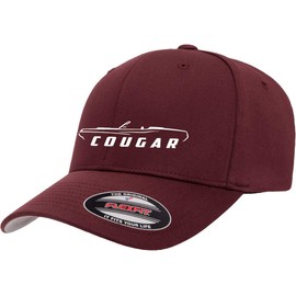 1969 1970 Mercury Cougar Convertible Outline Design Flexfit 6277 Athletic Baseball Fitted Hat Cap Maroon S/M